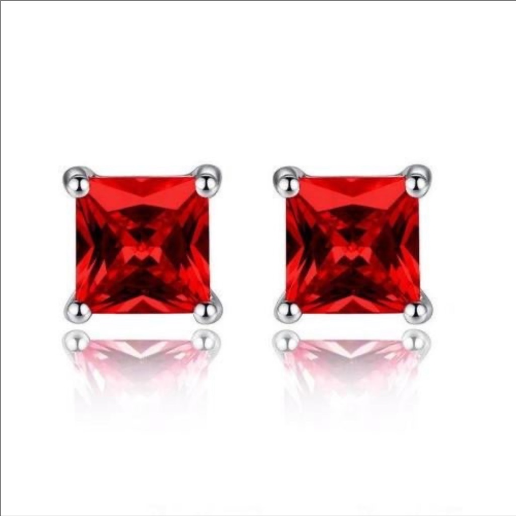 .925 Square Shape Lab Created Ruby Stud Earrings